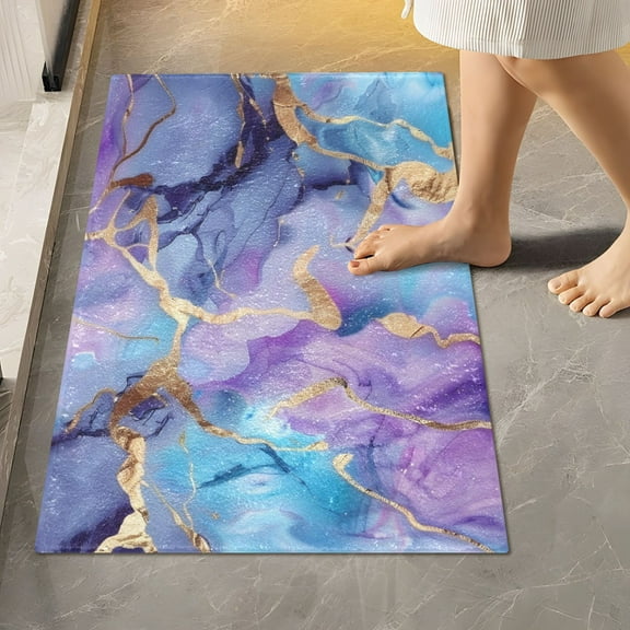 Toilet Rug Rectangle Bathroom Rugs Non-Slip Soft Plush Machine Washable Contour Bath Mat Blue Purple Marble 24x16