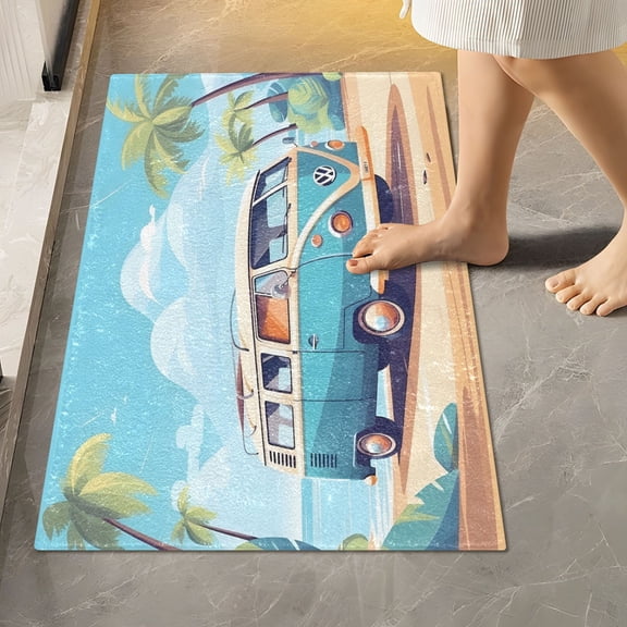 Toilet Rug Rectangle Bathroom Rugs Non-Slip Soft Plush Machine Washable Contour Bath Mat Bus on Beach 24x16