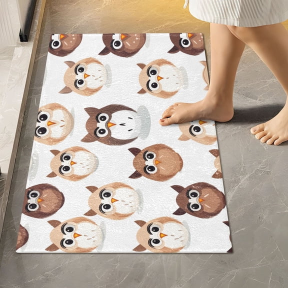 Toilet Rug Rectangle Bathroom Rugs Non-Slip Soft Plush Machine Washable Contour Bath Mat Cartoon Big Eye Owls 24x16