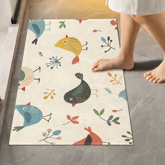Toilet Rug Rectangle Bathroom Rugs Non-Slip Soft Plush Machine Washable Contour Bath Mat Cartoon Bird and Leaf 24x16