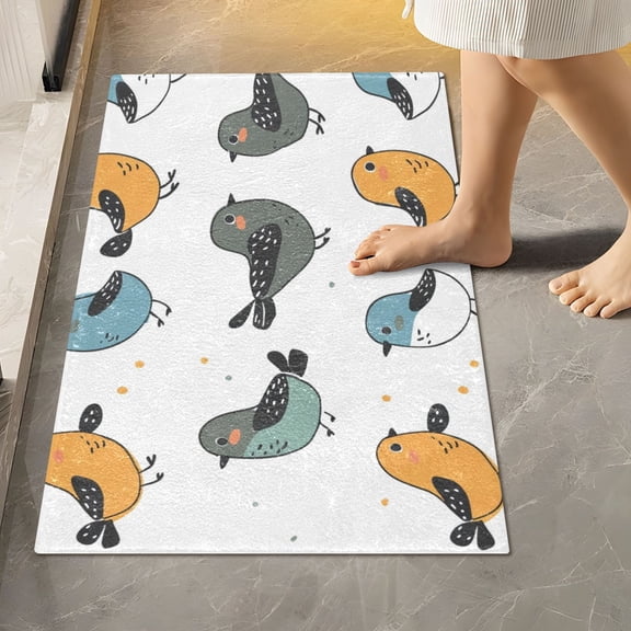 Toilet Rug Rectangle Bathroom Rugs Non-Slip Soft Plush Machine Washable Contour Bath Mat Cartoon Birds and Dots 24x16