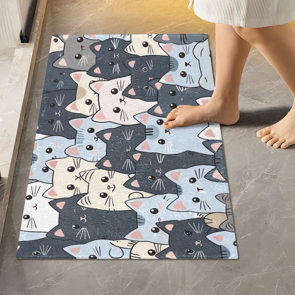 Toilet Rug Rectangle Bathroom Rugs Non-Slip Soft Plush Machine Washable Contour Bath Mat Cartoon Cats Face 24x16