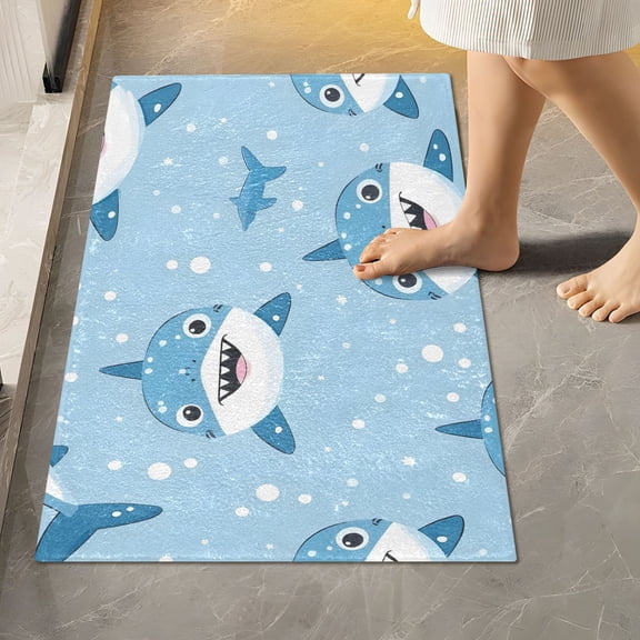 Toilet Rug Rectangle Bathroom Rugs Non-Slip Soft Plush Machine Washable Contour Bath Mat Cartoon Cute Shark 24x16