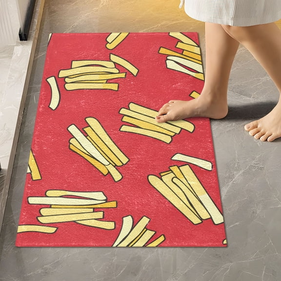 Toilet Rug Rectangle Bathroom Rugs Non-Slip Soft Plush Machine Washable Contour Bath Mat Cartoon French Fries 24x16