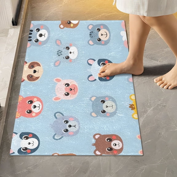 Toilet Rug Rectangle Bathroom Rugs Non-Slip Soft Plush Machine Washable Contour Bath Mat Cartoon Happy Animal Face 24x16