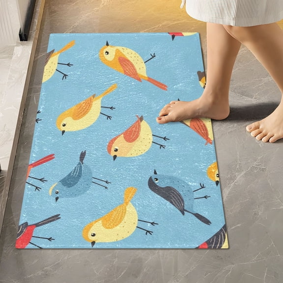 Toilet Rug Rectangle Bathroom Rugs Non-Slip Soft Plush Machine Washable Contour Bath Mat Cartoon Little Birds 24x16