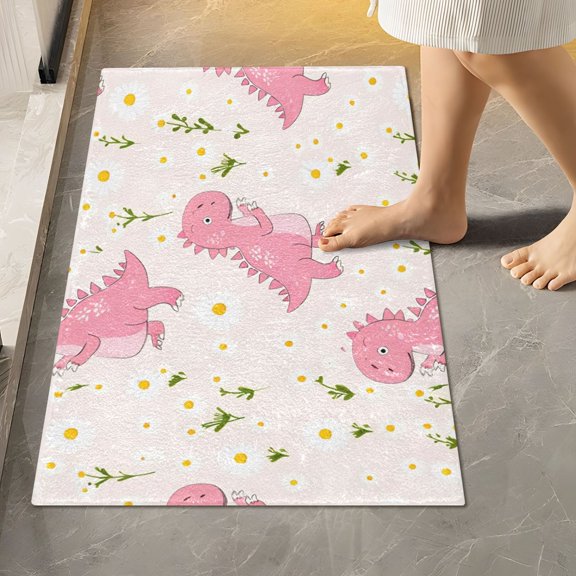 Toilet Rug Rectangle Bathroom Rugs Non-Slip Soft Plush Machine Washable Contour Bath Mat Cartoon Little Dinosaur 24x16