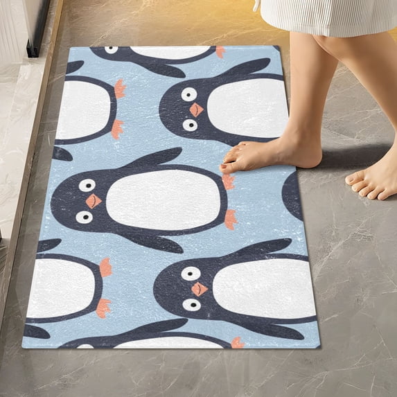 Toilet Rug Rectangle Bathroom Rugs Non-Slip Soft Plush Machine Washable Contour Bath Mat Cartoon Penguins 24x16