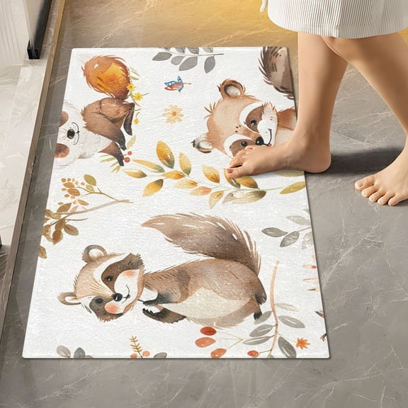 Toilet Rug Rectangle Bathroom Rugs Non-Slip Soft Plush Machine Washable Contour Bath Mat Cartoon Raccoon Fox 24x16