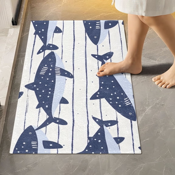 Toilet Rug Rectangle Bathroom Rugs Non-Slip Soft Plush Machine Washable Contour Bath Mat Cartoon Sharks on Strips 24x16