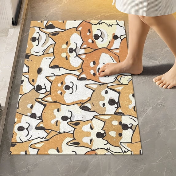 Toilet Rug Rectangle Bathroom Rugs Non-Slip Soft Plush Machine Washable Contour Bath Mat Cartoon Shiba Inu Dogs 24x16