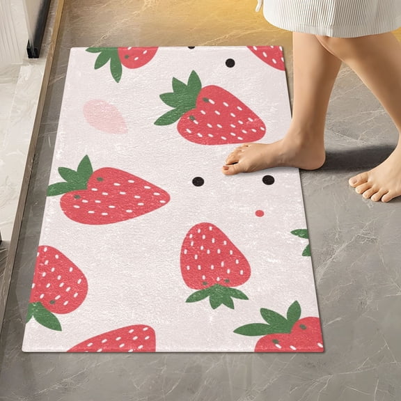 Toilet Rug Rectangle Bathroom Rugs Non-Slip Soft Plush Machine Washable Contour Bath Mat Cartoon Strawberry 24x16