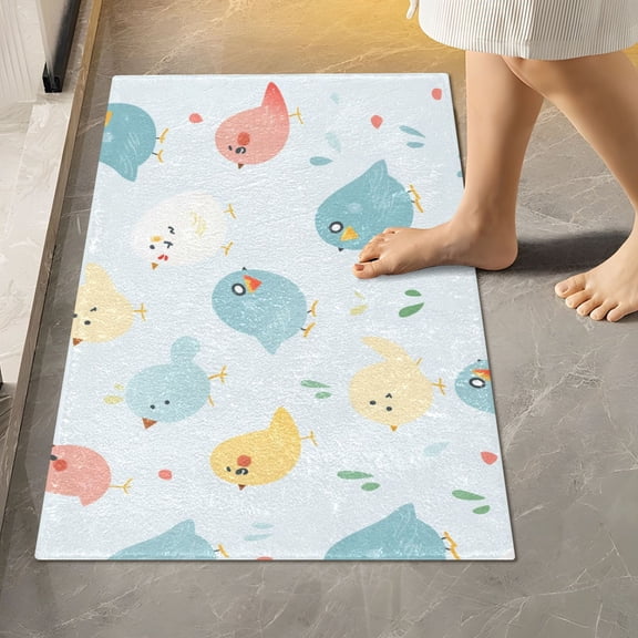 Toilet Rug Rectangle Bathroom Rugs Non-Slip Soft Plush Machine Washable Contour Bath Mat Cartoon Various Bird 24x16