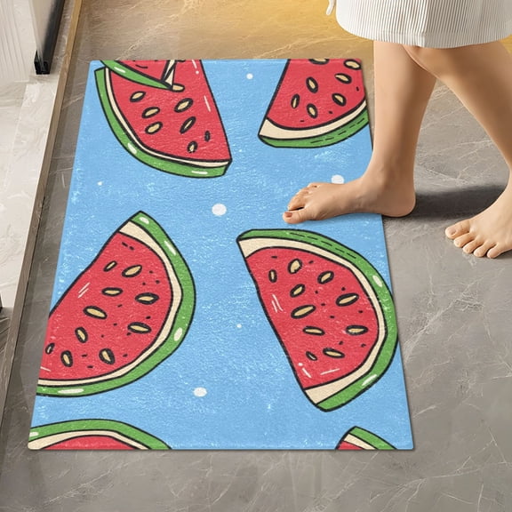 Toilet Rug Rectangle Bathroom Rugs Non-Slip Soft Plush Machine Washable Contour Bath Mat Cartoon Watermelon Slice 24x16