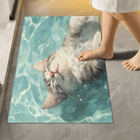 Toilet Rug Rectangle Bathroom Rugs Non-Slip Soft Plush Machine Washable Contour Bath Mat Cat Floating in Water 24x16