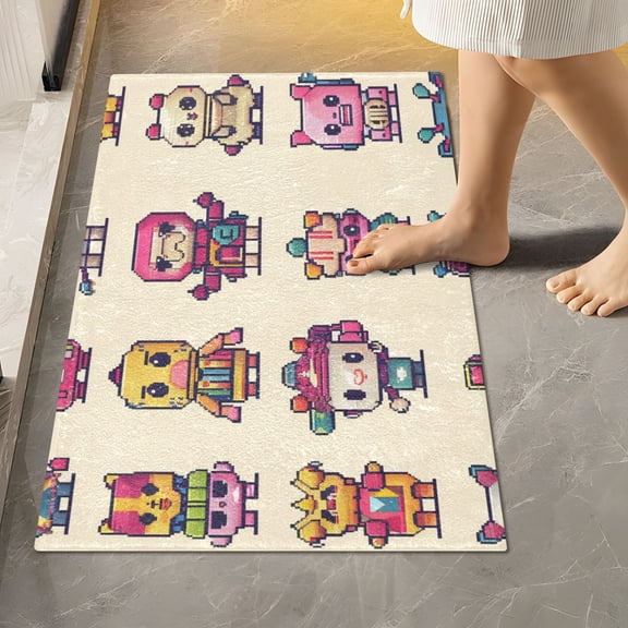 Toilet Rug Rectangle Bathroom Rugs Non-Slip Soft Plush Machine Washable Contour Bath Mat Characters Pixel Style 24x16