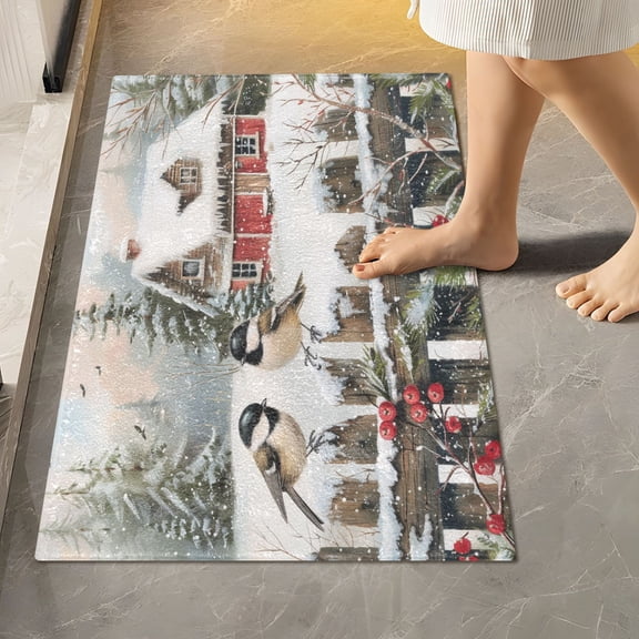 Toilet Rug Rectangle Bathroom Rugs Non-Slip Soft Plush Machine Washable Contour Bath Mat Chickadees Bird and House 24x16