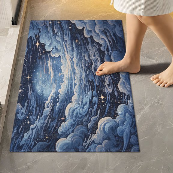 Toilet Rug Rectangle Bathroom Rugs Non-Slip Soft Plush Machine Washable Contour Bath Mat Cloud and Stars 24x16