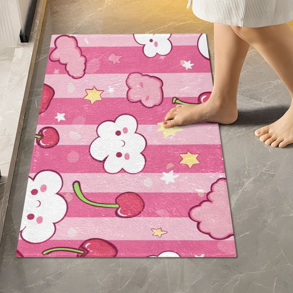 Toilet Rug Rectangle Bathroom Rugs Non-Slip Soft Plush Machine Washable Contour Bath Mat Clouds Cherries Star 24x16