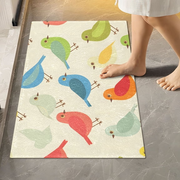 Toilet Rug Rectangle Bathroom Rugs Non-Slip Soft Plush Machine Washable Contour Bath Mat Colorful Birds 24x16