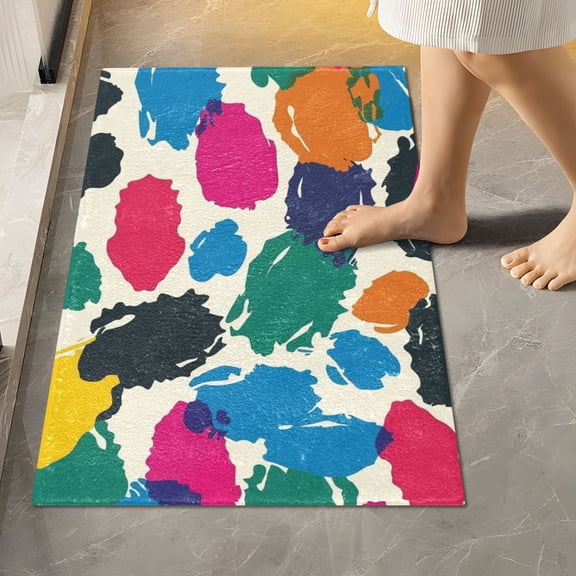 Toilet Rug Rectangle Bathroom Rugs Non-Slip Soft Plush Machine Washable Contour Bath Mat Colorful Brush Spots 24x16