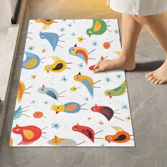 Toilet Rug Rectangle Bathroom Rugs Non-Slip Soft Plush Machine Washable Contour Bath Mat Colorful Cartoon Birds 24x16