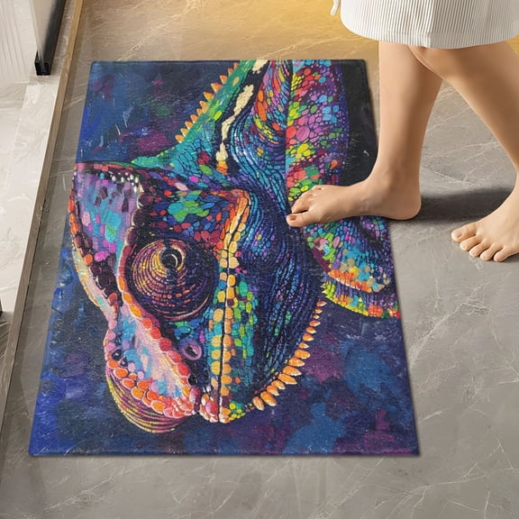 Toilet Rug Rectangle Bathroom Rugs Non-Slip Soft Plush Machine Washable Contour Bath Mat Colorful Chameleon 24x16