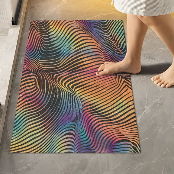 Toilet Rug Rectangle Bathroom Rugs Non-Slip Soft Plush Machine Washable Contour Bath Mat Colorful Curve Lines 24x16