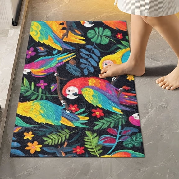 Toilet Rug Rectangle Bathroom Rugs Non-Slip Soft Plush Machine Washable Contour Bath Mat Colorful Parrot Bird and Leaf 24x16