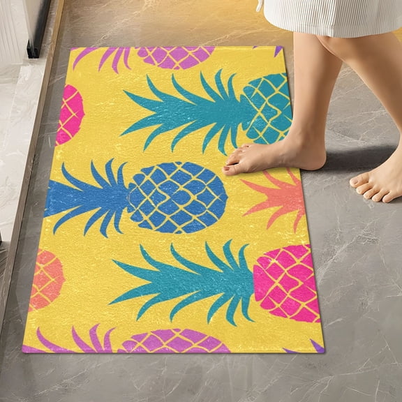 Toilet Rug Rectangle Bathroom Rugs Non-Slip Soft Plush Machine Washable Contour Bath Mat Colorful Pineapple Silhouette 24x16