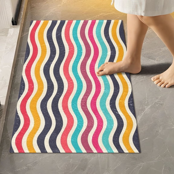 Toilet Rug Rectangle Bathroom Rugs Non-Slip Soft Plush Machine Washable Contour Bath Mat Colorful Wavy Line 24x16