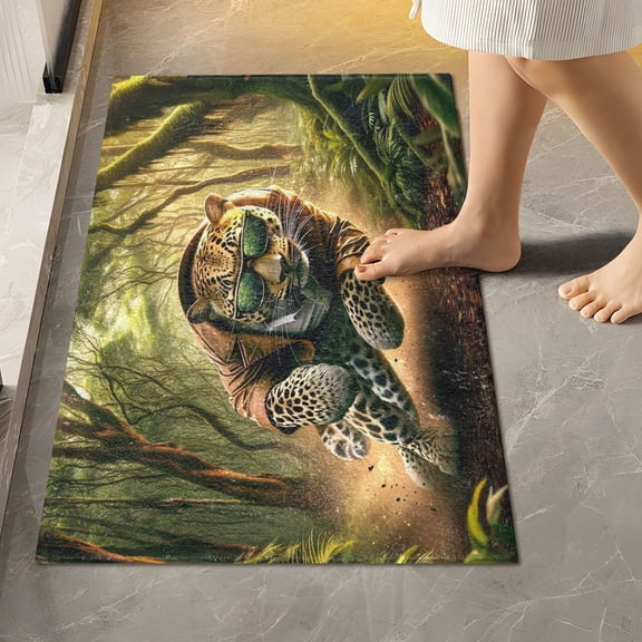 Toilet Rug Rectangle Bathroom Rugs Non-Slip Soft Plush Machine Washable Contour Bath Mat Cool Leopard Shuttling Forest 24x16