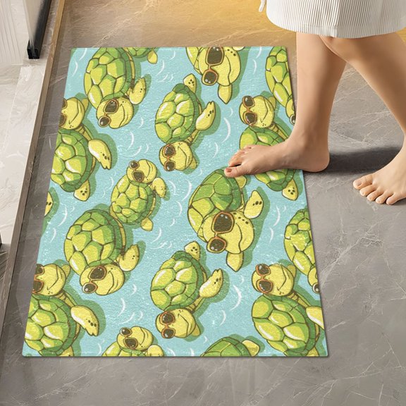 Toilet Rug Rectangle Bathroom Rugs Non-Slip Soft Plush Machine Washable Contour Bath Mat Cool Turtles with Sunglasses 24x16