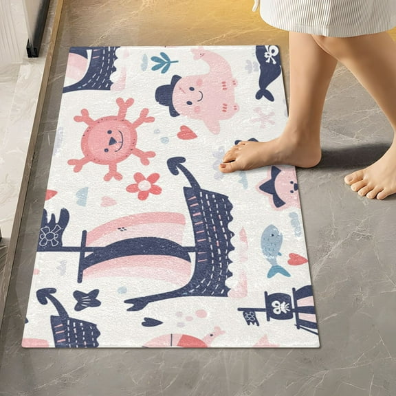 Toilet Rug Rectangle Bathroom Rugs Non-Slip Soft Plush Machine Washable Contour Bath Mat Corsair Fish Sun Animal 24x16