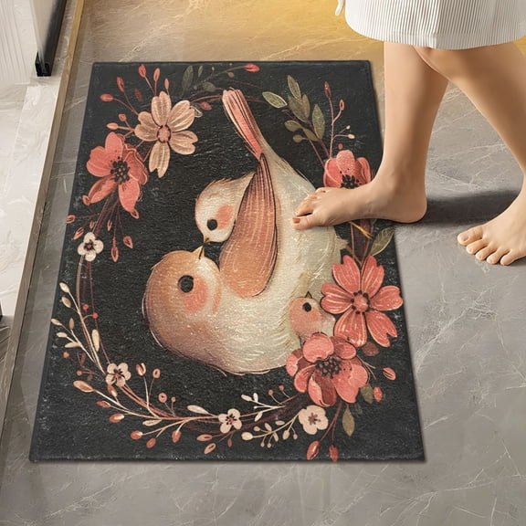 Toilet Rug Rectangle Bathroom Rugs Non-Slip Soft Plush Machine Washable Contour Bath Mat Couple Bird with Wreath 24x16