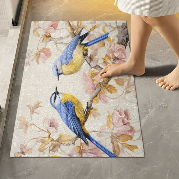 Toilet Rug Rectangle Bathroom Rugs Non-Slip Soft Plush Machine Washable Contour Bath Mat Couple Birds on Branch 24x16