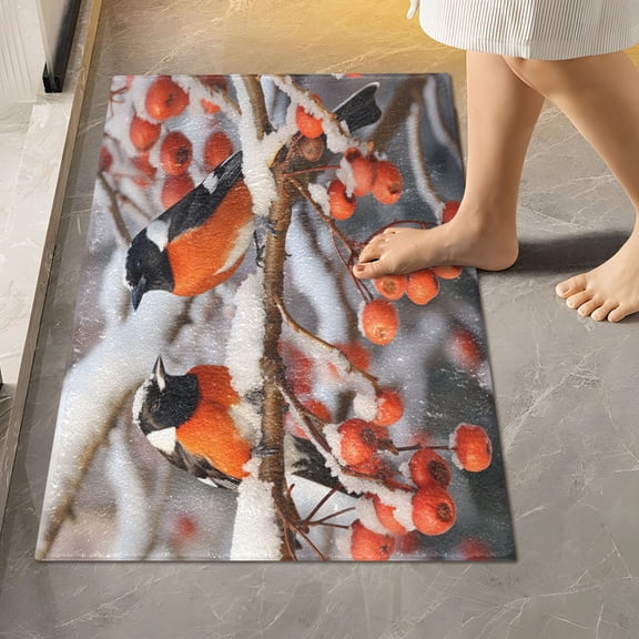 Toilet Rug Rectangle Bathroom Rugs Non-Slip Soft Plush Machine Washable Contour Bath Mat Couple Birds with Berry 24x16