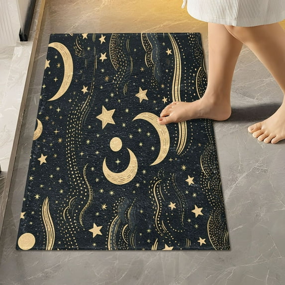 Toilet Rug Rectangle Bathroom Rugs Non-Slip Soft Plush Machine Washable Contour Bath Mat Crescent Moon and Star 24x16