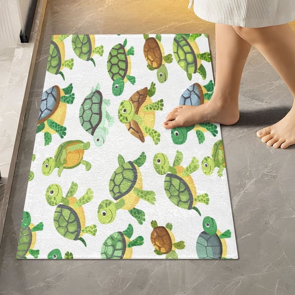 Toilet Rug Rectangle Bathroom Rugs Non-Slip Soft Plush Machine Washable Contour Bath Mat Cute Baby Turtles 24x16