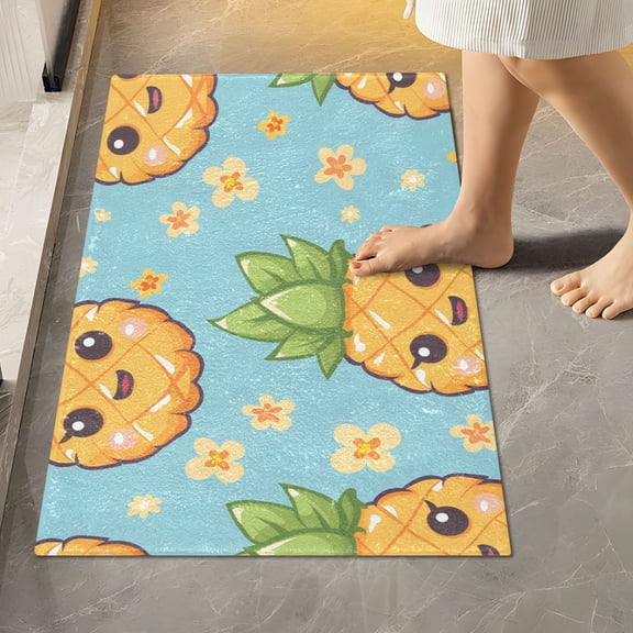 Toilet Rug Rectangle Bathroom Rugs Non-Slip Soft Plush Machine Washable Contour Bath Mat Cute Big Pineapple 24x16