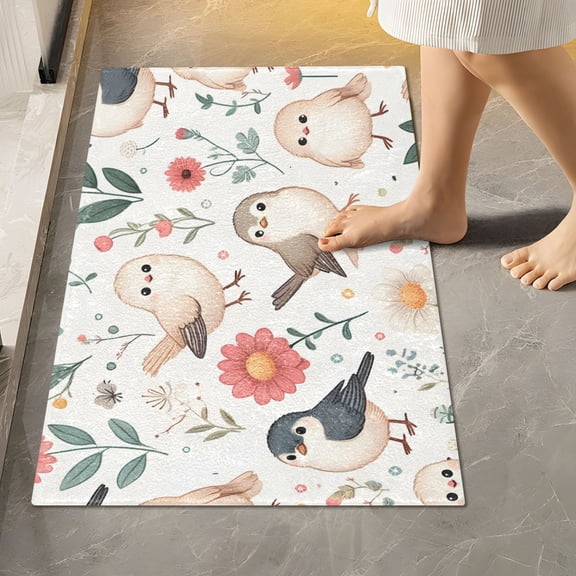 Toilet Rug Rectangle Bathroom Rugs Non-Slip Soft Plush Machine Washable Contour Bath Mat Cute Birds and Sunflowers 24x16