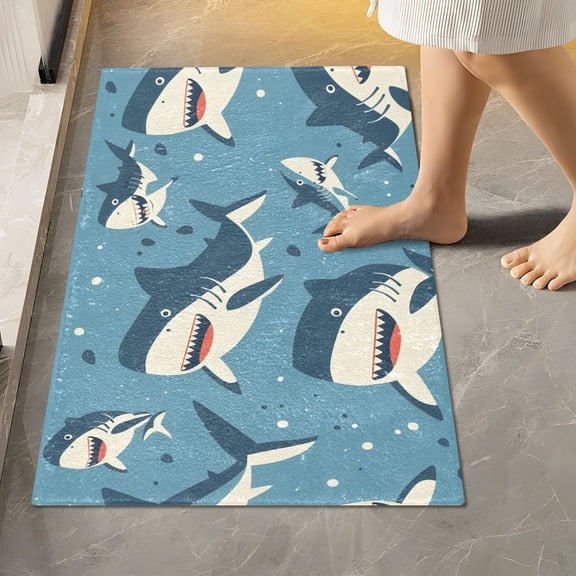 Toilet Rug Rectangle Bathroom Rugs Non-Slip Soft Plush Machine Washable Contour Bath Mat Cute Cartoon Sharks 24x16