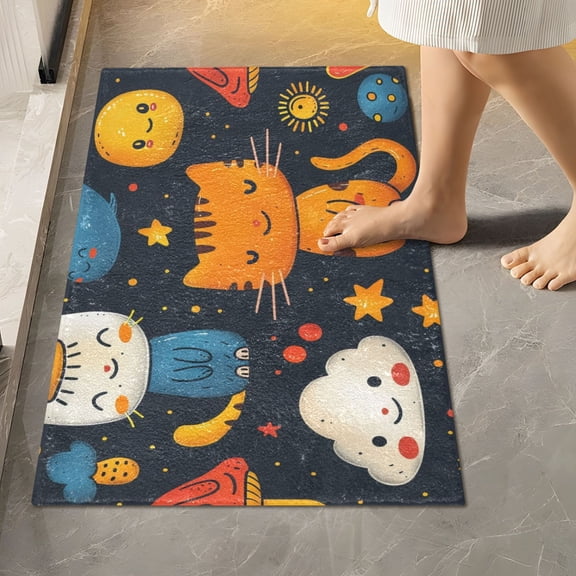 Toilet Rug Rectangle Bathroom Rugs Non-Slip Soft Plush Machine Washable Contour Bath Mat Cute Cat Cloud 24x16