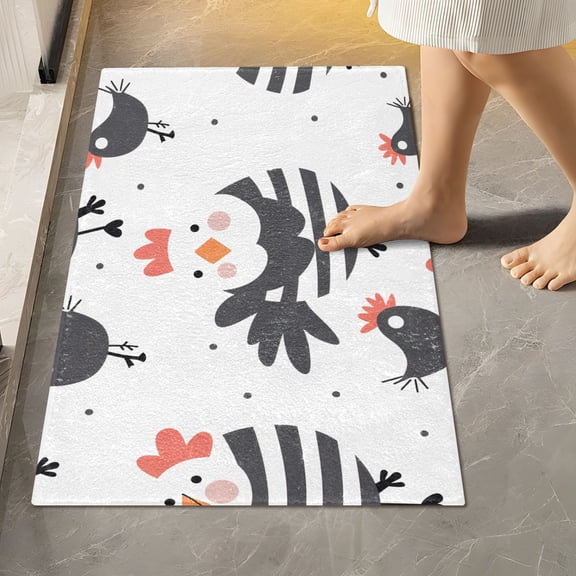 Toilet Rug Rectangle Bathroom Rugs Non-Slip Soft Plush Machine Washable Contour Bath Mat Cute Chickens and Dots 24x16
