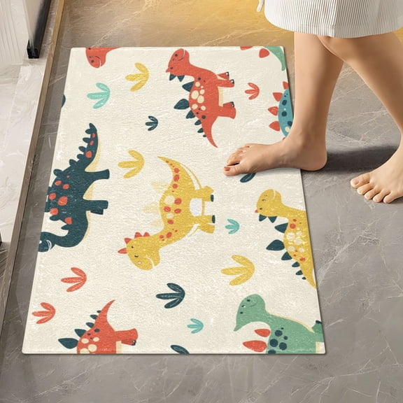 Toilet Rug Rectangle Bathroom Rugs Non-Slip Soft Plush Machine Washable Contour Bath Mat Cute Colorful Dinosaur Animal 24x16