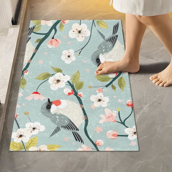 Toilet Rug Rectangle Bathroom Rugs Non-Slip Soft Plush Machine Washable Contour Bath Mat Cute Couple Birds Sitting Branch 24x16