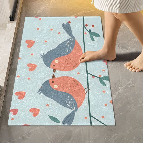 Toilet Rug Rectangle Bathroom Rugs Non-Slip Soft Plush Machine Washable Contour Bath Mat Cute Couple Birds and Heart 24x16