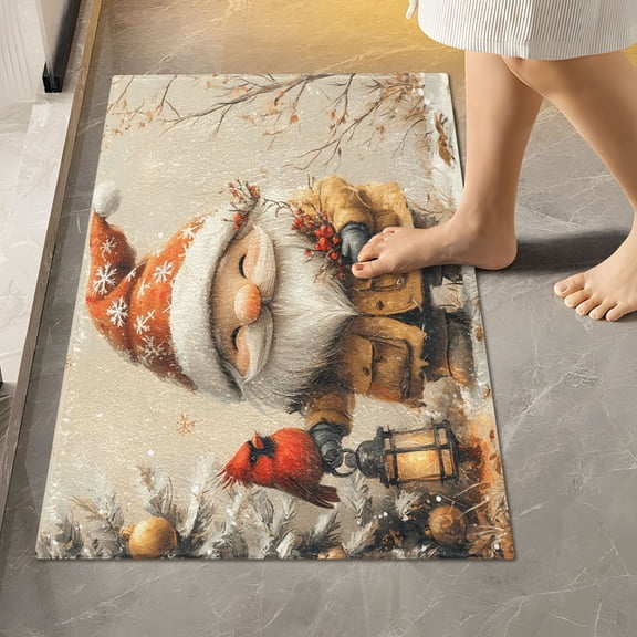 Toilet Rug Rectangle Bathroom Rugs Non-Slip Soft Plush Machine Washable Contour Bath Mat Cute Gnome and Red Bird 24x16