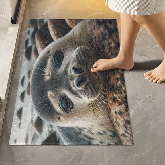 Toilet Rug Rectangle Bathroom Rugs Non-Slip Soft Plush Machine Washable Contour Bath Mat Cute Grey Seal 24x16