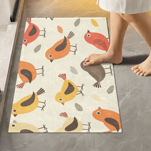 Toilet Rug Rectangle Bathroom Rugs Non-Slip Soft Plush Machine Washable Contour Bath Mat Cute Hand Paint Birds 24x16